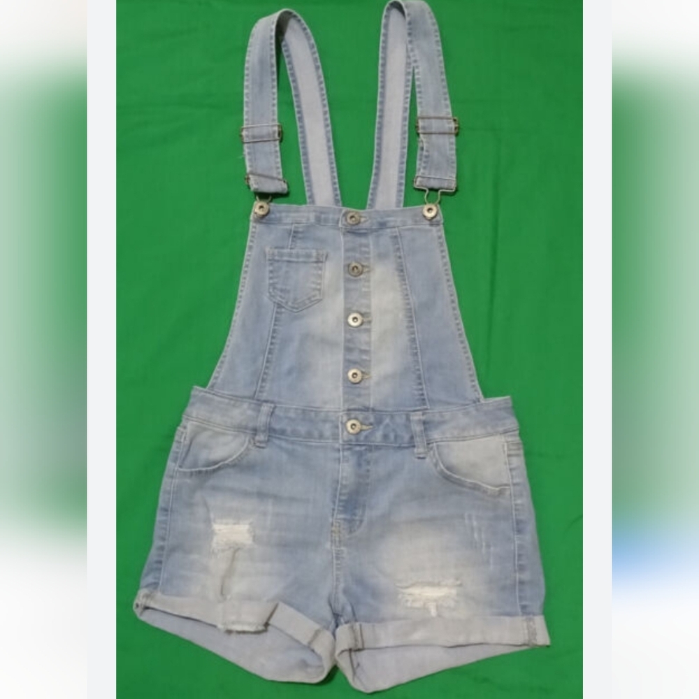 Basic Denim Wax Jean Bib Detroyed Overall Shorts Large